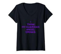 Mujer Creo Que mi ángel de la Guarda Bebe Mala Suerte sarcástica Camiseta Cuello V