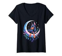 Mujer Crescent Moon Doberman Pinscher Dobermans Dobie Camiseta Cuello V