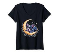 Mujer Crescent Moon French Bulldog Frenchie Bulldogs Camiseta Cuello V