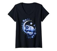 Mujer Crescent Moon Himalayan Cat Camiseta Cuello V