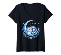 Mujer Crescent Moon Scottish Fold Cat Scottish Folds Coupari Camiseta Cuello V