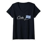 Mujer Creta Script Grecia Flag Island Pride Design Camiseta Cuello V