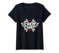 Mujer Crew Chief Racing Pit Crew Wrenches Checkered Flag Camiseta Cuello V