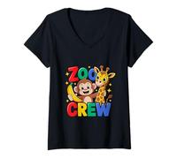 Mujer Crew Zoo - Camiseta divertida para niños, diseño de jirafa y mono Camiseta Cuello V