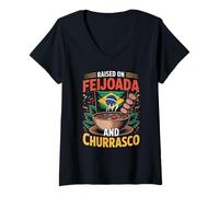 Mujer Criado en Feijoada Churrasco Brazilian Food Design Camiseta Cuello V