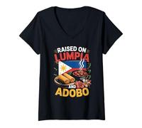 Mujer Criado en Lumpia Adobo Filipino Food Lover Design Camiseta Cuello V