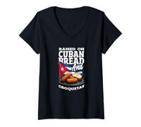 Mujer Criado en Pan Cubano y croquetas Divertidas raíces de Cuba Camiseta Cuello V