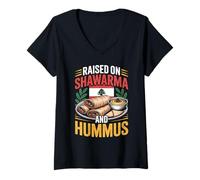 Mujer Criado en Shawarma Hummus Diseño de Comida libanesa Camiseta Cuello V