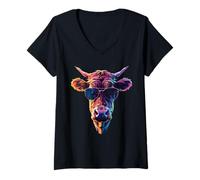 Mujer Criador de Gafas de Sol con diseño de Vaca y papá - Hereford Cattle Camiseta Cuello V