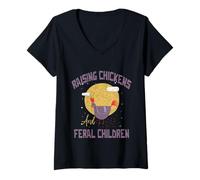 Mujer Criando Pollos y niños Salvajes Cita Divertida de Agricultura agrícola Camiseta Cuello V