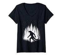Mujer Criatura del Bosque Reptil Caminando a través del Bosque Blanco Cryptid Camiseta Cuello V