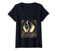 Mujer Criatura mágica mística de la noche del dragón iluminado por la luna Camiseta Cuello V