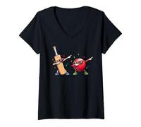 Mujer Cricket Bat Ball Dabbing Sunglasses Cricket Player Kids Boys Camiseta Cuello V