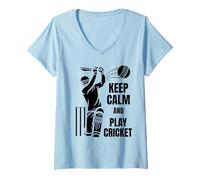 Mujer Cricket Team Batsman Silhouette Cricket Test Match Camiseta Cuello V