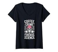Mujer Crímenes de café y Ciencia forense Dicho Divertido Camiseta Cuello V