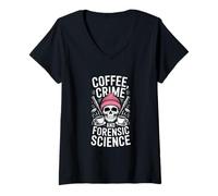 Mujer Crímenes de café y Ciencia forense Dicho Divertido Camiseta Cuello V