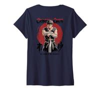 Mujer Crimson Oath Warrior Dark Fantasy Samurai Anime Arte japonés Camiseta Cuello V