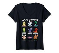 Mujer Criptidos locales Lindos monstruos críptidos de América Kawaii Divertidos Camiseta Cuello V