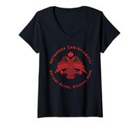 Mujer Cristianismo Ortodoxo Sabiduría Antigua Esperanza Eterna Águila Camiseta Cuello V