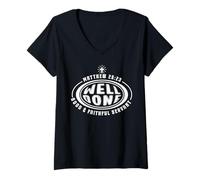 Mujer Cristiano Bien Hecho Buen Siervo Fiel Verso de la Biblia Camiseta Cuello V