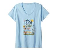 Mujer Cristiano caprichoso Diciendo Que Dios es Bueno Todo el Tiempo Novedad Camiseta Cuello V