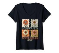 Mujer Cristiano Considere Flores Silvestres Crecen Verso Camiseta Cuello V