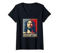 Mujer Cristiano Jesús REDENCIÓN Cruz Salvación Camiseta Cuello V