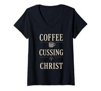 Mujer Cristiano Mamá Fe Humor Benditos Defectos Café Y Gracia Camiseta Cuello V