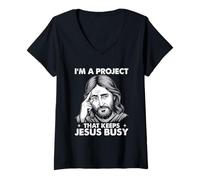 Mujer Cristiano religioso Soy un Proyecto Que Mantiene Ocupado a Jesús Camiseta Cuello V