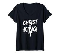Mujer Cristo es el Rey Jesús Cristianismo Católico Cristiano Camiseta Cuello V