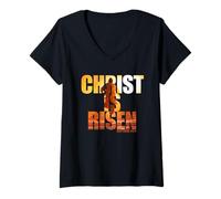Mujer Cristo ha resucitado - Mateo 28:6 Jesús Epic Resurrection Faith Camiseta Cuello V