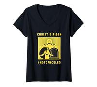 Mujer Cristo ha resucitado Pascua no cancelada Resurrección Fe Camiseta Cuello V