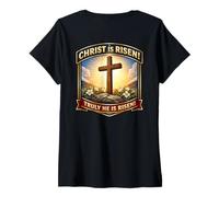 Mujer Cristo ha resucitado verdaderamente Él ha resucitado Cristiano Pascua Ortodoxo Camiseta Cuello V