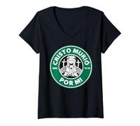Mujer Cristo murió por mí, ahora yo vivo para Él. Camiseta Cuello V