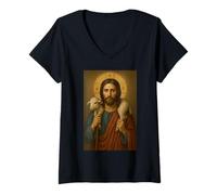 Mujer Cristo ortodoxo El ícono del Buen Pastor - Cordero de Dios Camiseta Cuello V