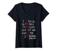 Mujer Cristo se encuentra en mi interior Puedo hacer todas las cosas a través de Cristo Camiseta Cuello V