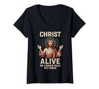 Mujer Cristo Vivo ya no está Muerto Sino resucitado Jesús Resucitado Arte Camiseta Cuello V