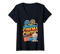 Mujer Crítico de Cine Profesional en Servicio Retro Movie Buff Camiseta Cuello V