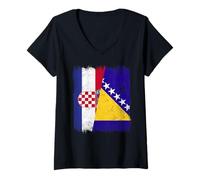 Mujer Croacia Bosnia Y Herzegovina Media Bandera Camiseta Cuello V