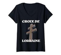 Mujer Croix De Lorraine Gaulle Résistance française Colombey Camiseta Cuello V