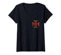 Mujer Cross Pattee - Orden Cristiana de la Cruz Roja - Templario Camiseta Cuello V