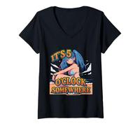 Mujer Crucero de Vacaciones Son Las 5 en Punto en algún Lugar Sexy Anime Waifu Camiseta Cuello V