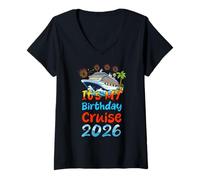 Mujer Crucero Es Mi Cumpleaños 2026 Viaje de Vacaciones Familiares Cruising Camiseta Cuello V