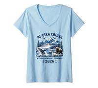 Mujer Crucero por Alaska 2026 Viaje por Las montañas del Oso Ballena Camiseta Cuello V