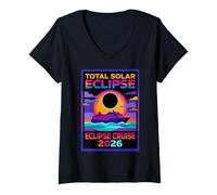 Mujer Crucero por Eclipse Solar Total 2026 España 12 de Agosto de 2026 Camiseta Cuello V