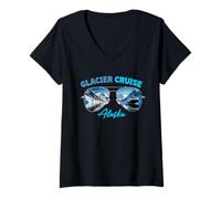 Mujer Crucero por los glaciares Alaska Aventura escénica Iceberg, montañas Camiseta Cuello V