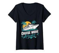 Mujer Cruise Mode Activated Tropical Vacation Ship Art Camiseta Cuello V