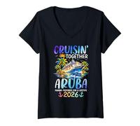 Mujer Cruisin Together Aruba 2026 Ship Dolphin Vacaciones Camiseta Cuello V