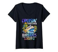 Mujer Cruisin Together Barbados 2027 Ship Dolphin Vacaciones Camiseta Cuello V
