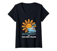 Mujer Cruising Through My Golden Years Jubilado Vacacionista Camiseta Cuello V